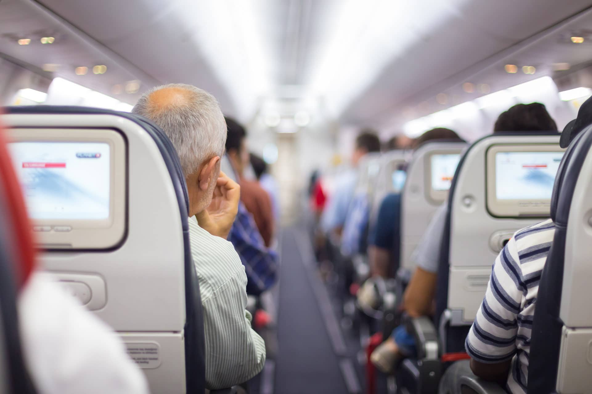 The aisle on an airplane